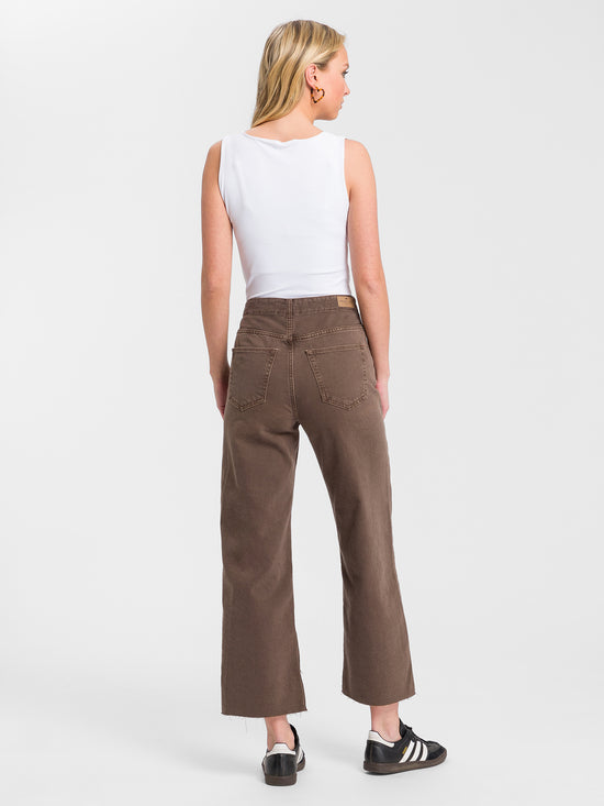 Women's jeans high waist cropped wide leg brown