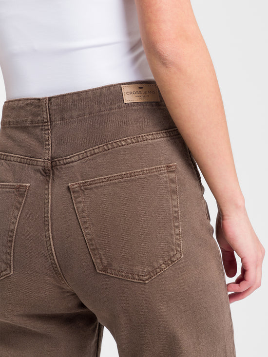 Women's jeans high waist cropped wide leg brown