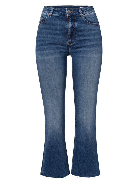 Women's jeans high waist cropped flare leg medium blue