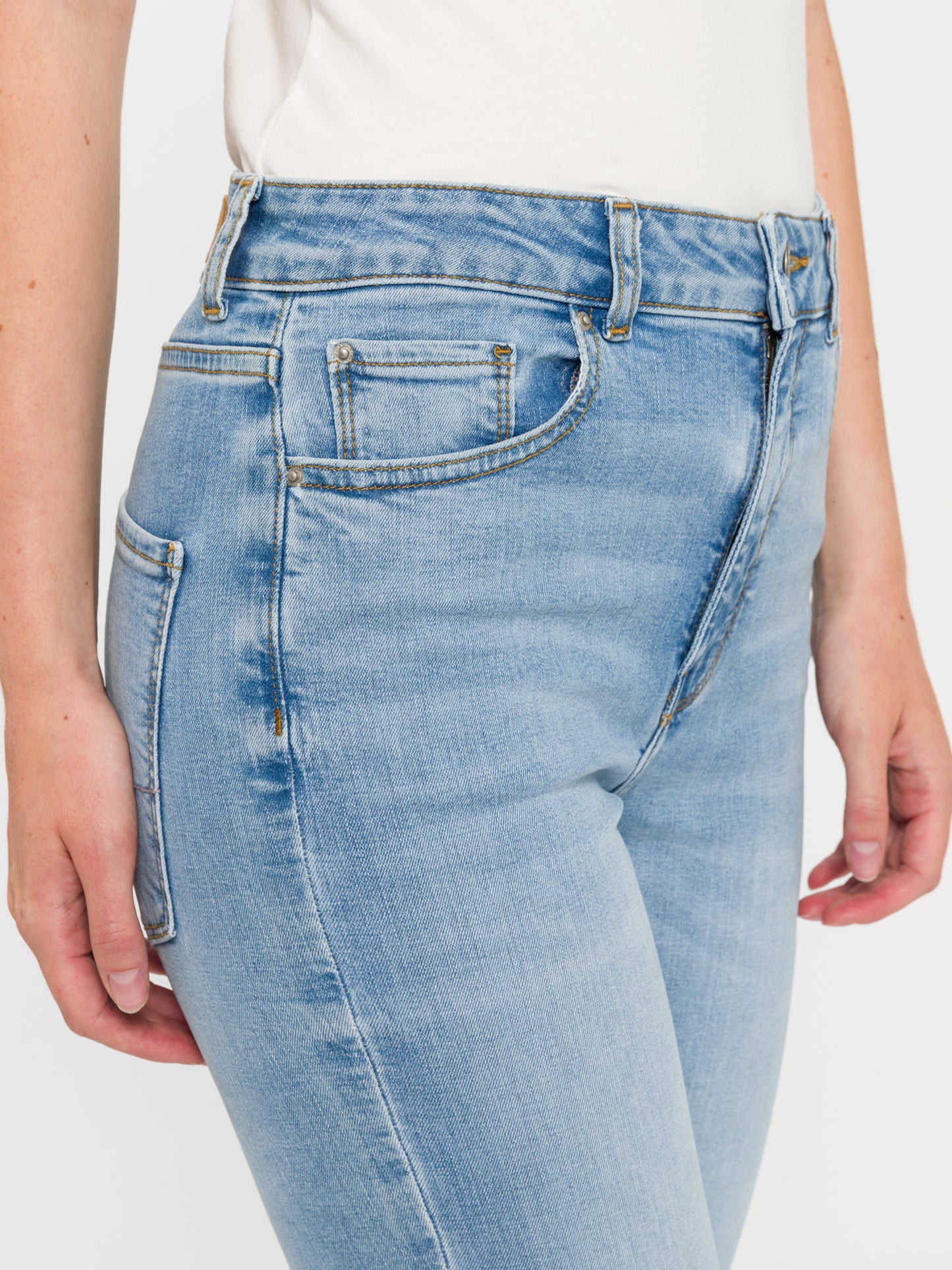 Women's jeans high waist cropped flare leg light blue