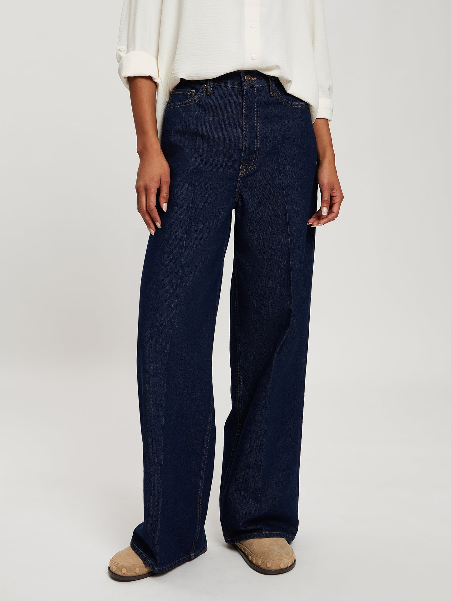 Wide Leg Women's Jeans Flare Fit Mid Waist dark blue