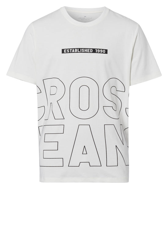 Men's regular T-shirt with CROSS JEANS logo print white