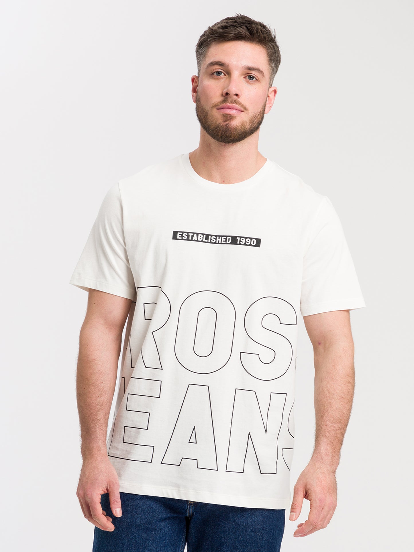 Men's regular T-shirt with CROSS JEANS logo print white