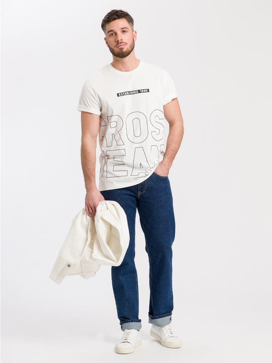 Herren Regular T-Shirt mit CROSS JEANS Logo Print weiß