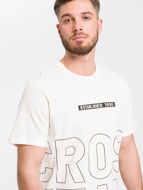 Men's regular T-shirt with CROSS JEANS logo print white