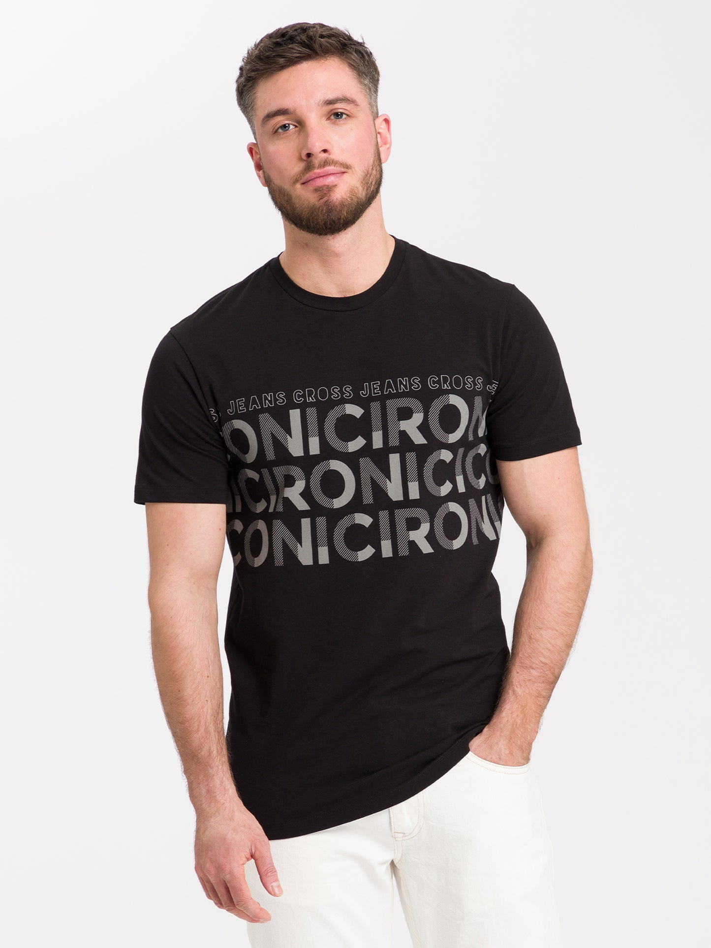 Herren Regular Print T-Shirt schwarz