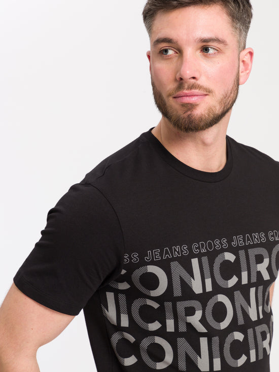 Herren Regular Print T-Shirt schwarz