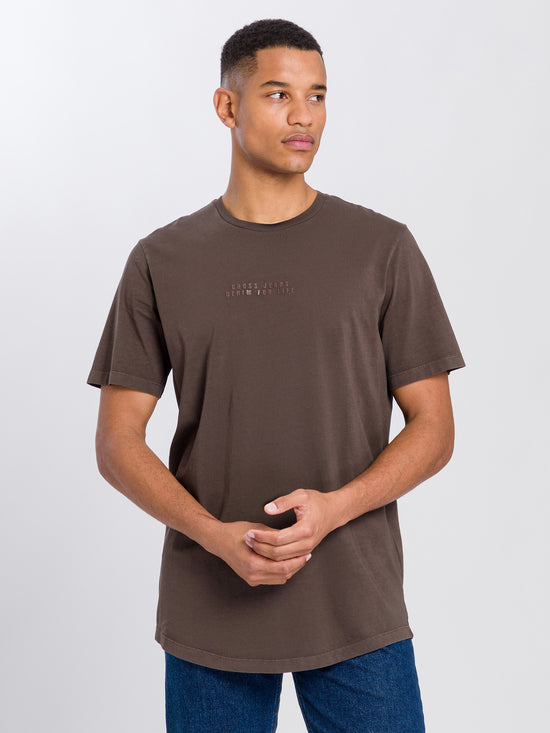 Men's regular T-shirt with logo print, brown