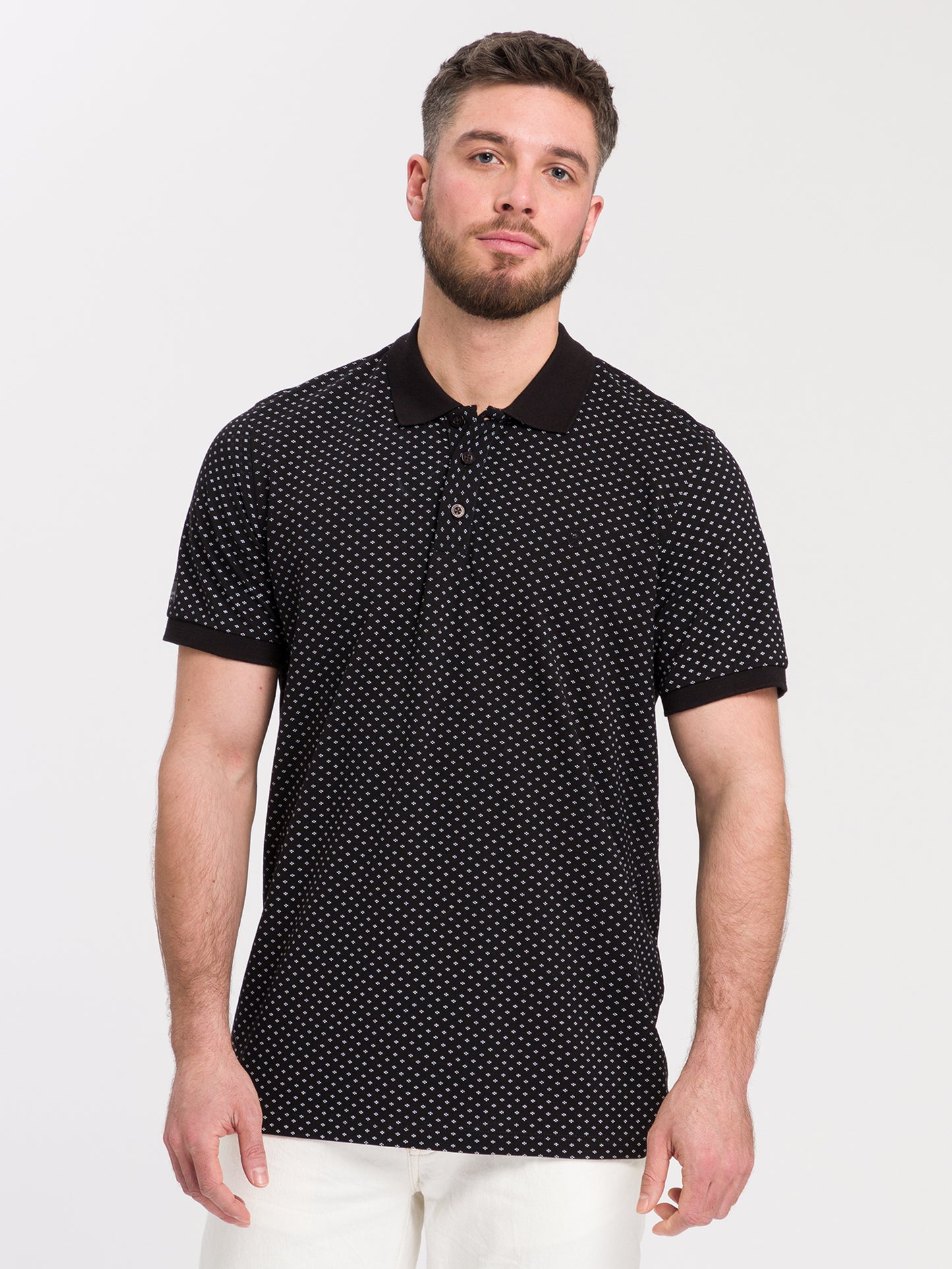 Herren Regular Piqué Polo-Shirt mit Muster schwarz