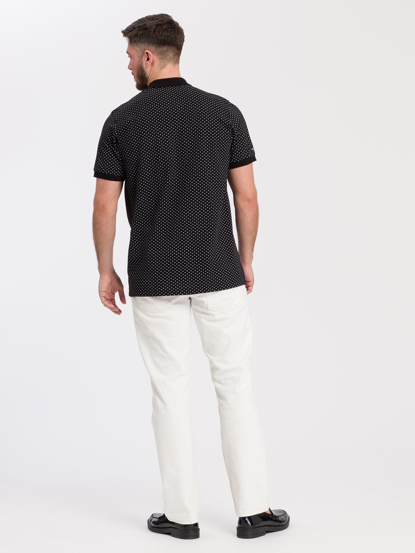 Herren Regular Piqué Polo-Shirt mit Muster schwarz