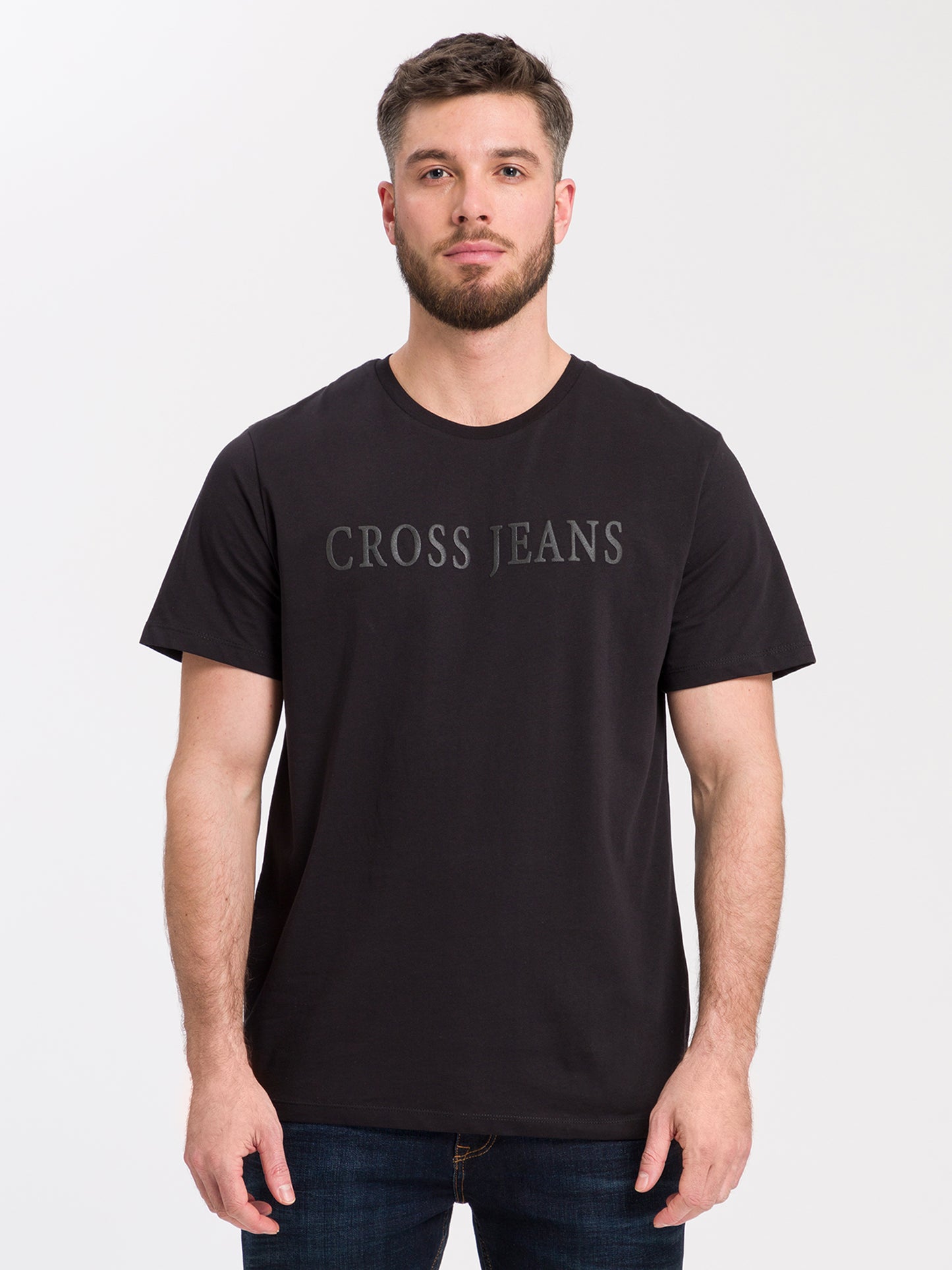 Men's regular T-shirt with CROSS JEANS logo print black