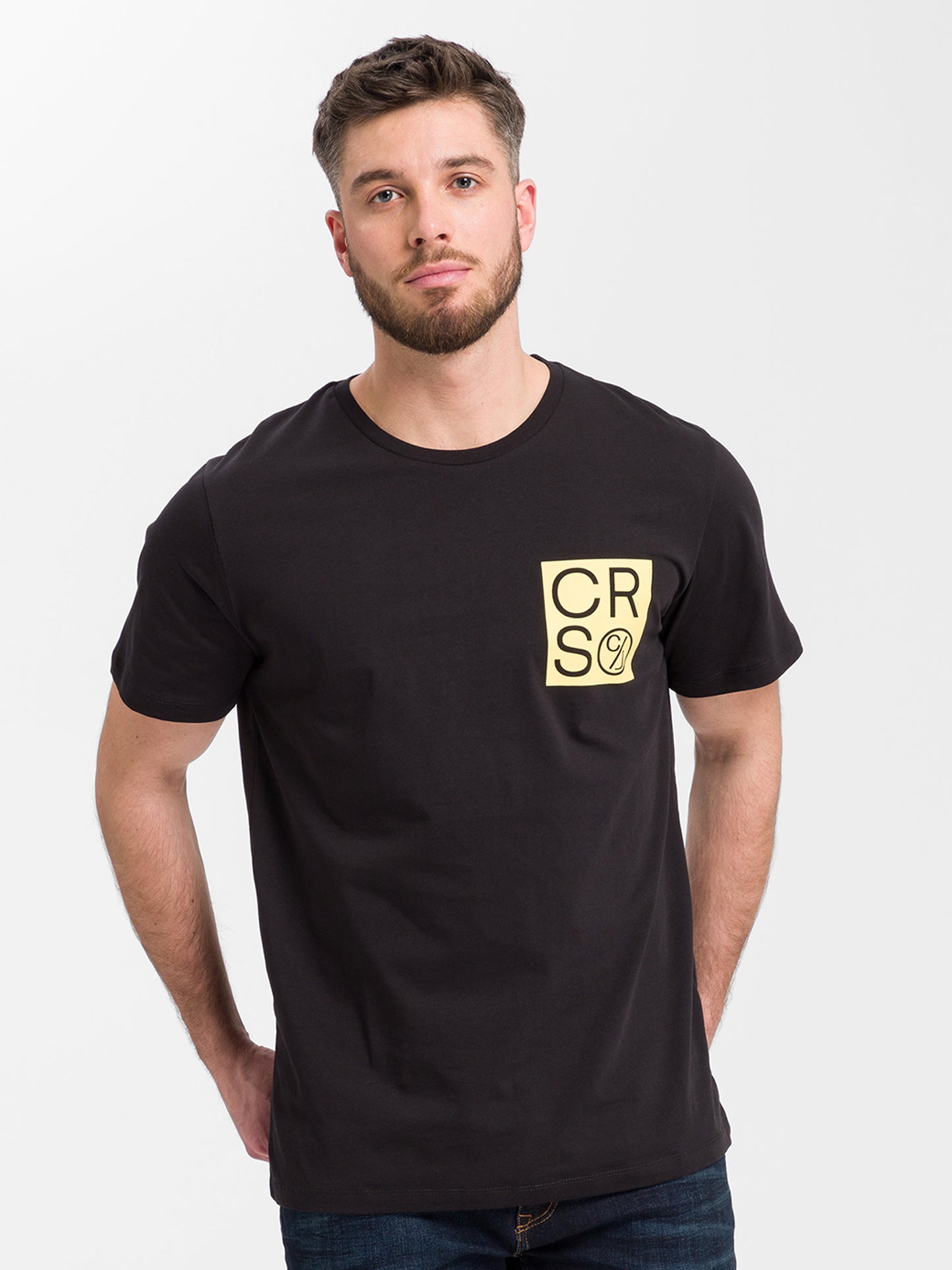Men's regular T-shirt with logo print, black