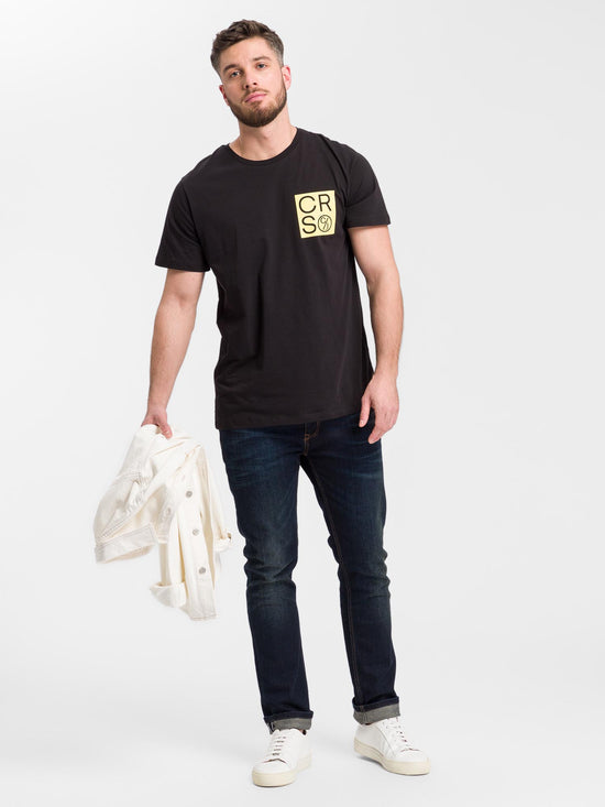 Herren Regular T-Shirt mit Logo Print schwarz