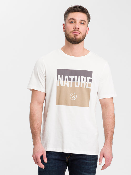 Herren Regular Print T-Shirt Nature beige