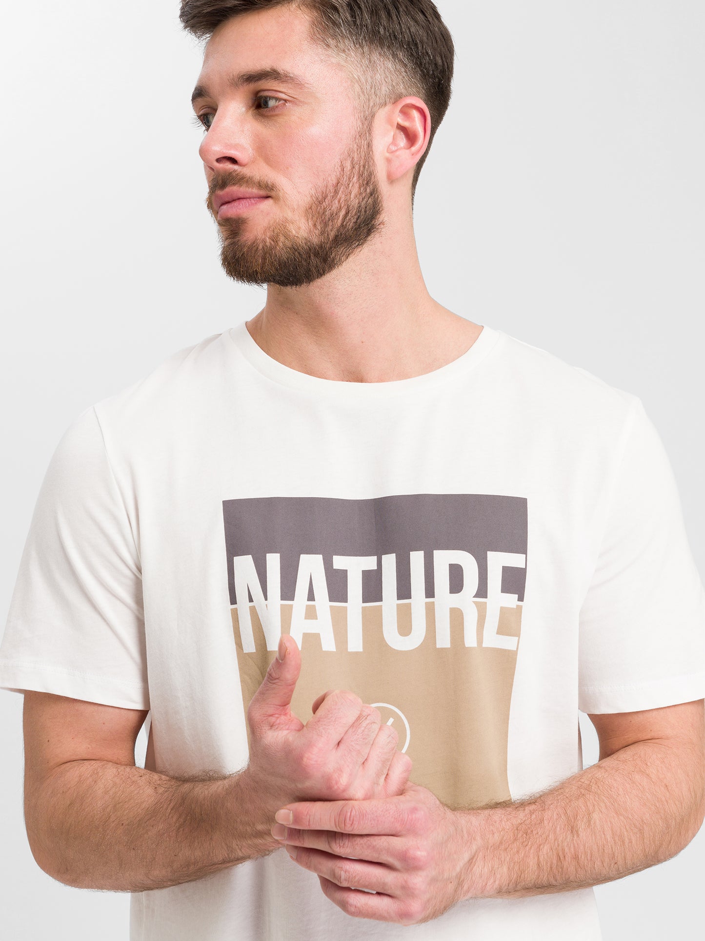 Herren Regular Print T-Shirt Nature beige