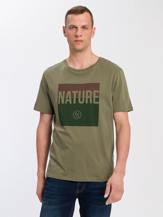 Herren Regular Print T-Shirt Nature grün