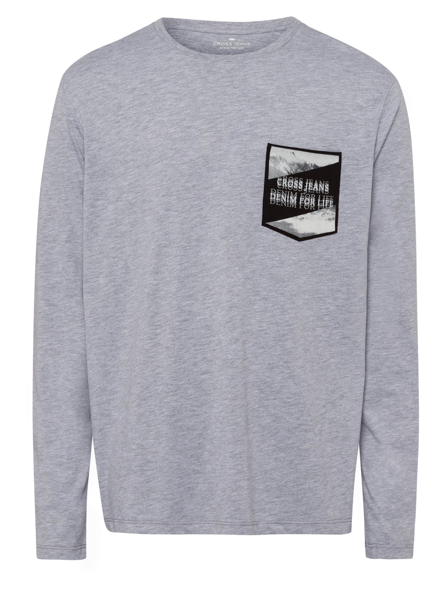 Men's regular long-sleeved shirt with print in grey