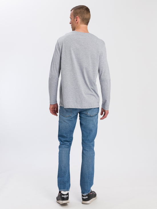 Men's regular long-sleeved shirt with print in grey