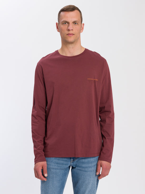 Herren Regular Langarmshirt mit Logo Print braun