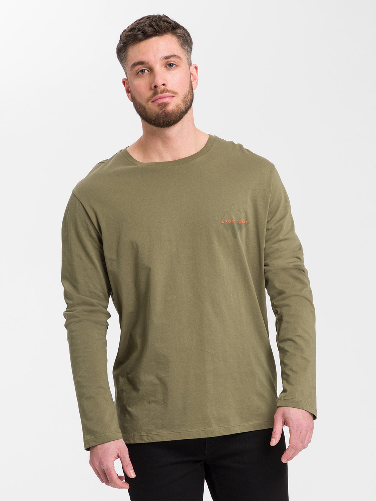 Men's regular long-sleeved shirt with logo print green