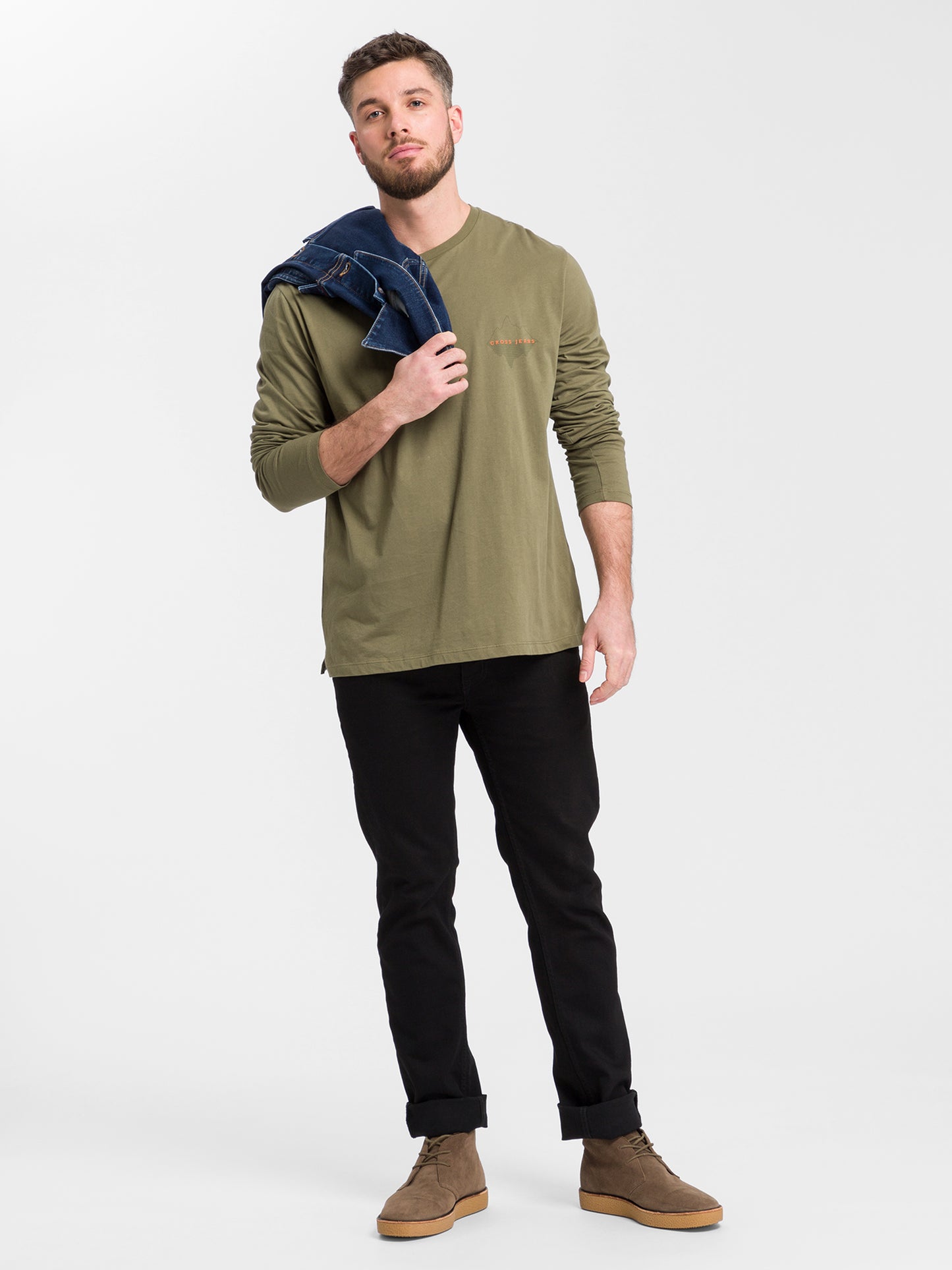 Men's regular long-sleeved shirt with logo print green