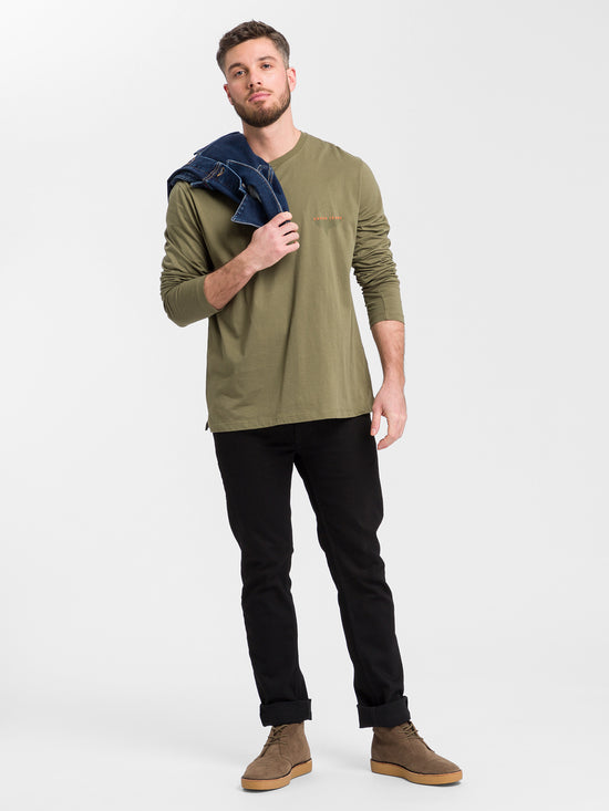 Men's regular long-sleeved shirt with logo print green