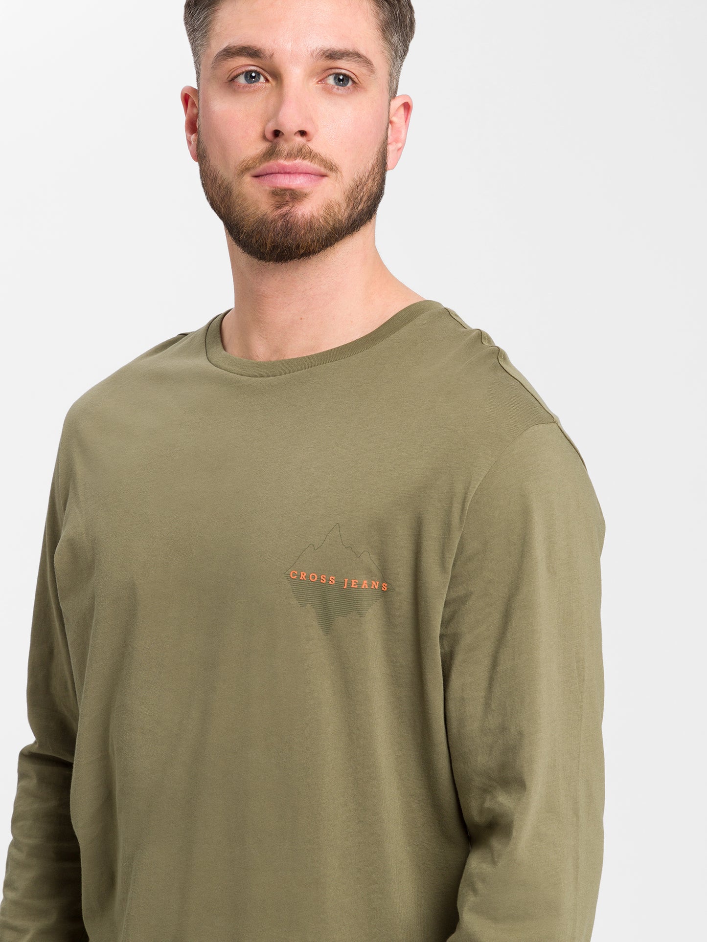 Men's regular long-sleeved shirt with logo print green
