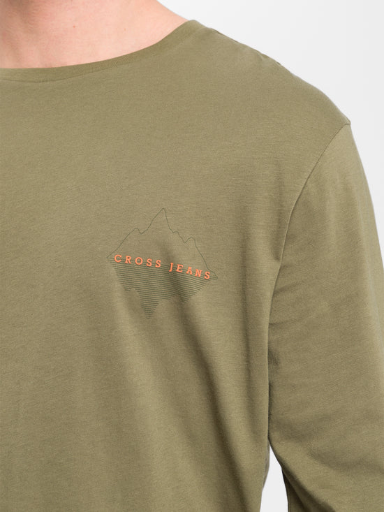 Men's regular long-sleeved shirt with logo print green