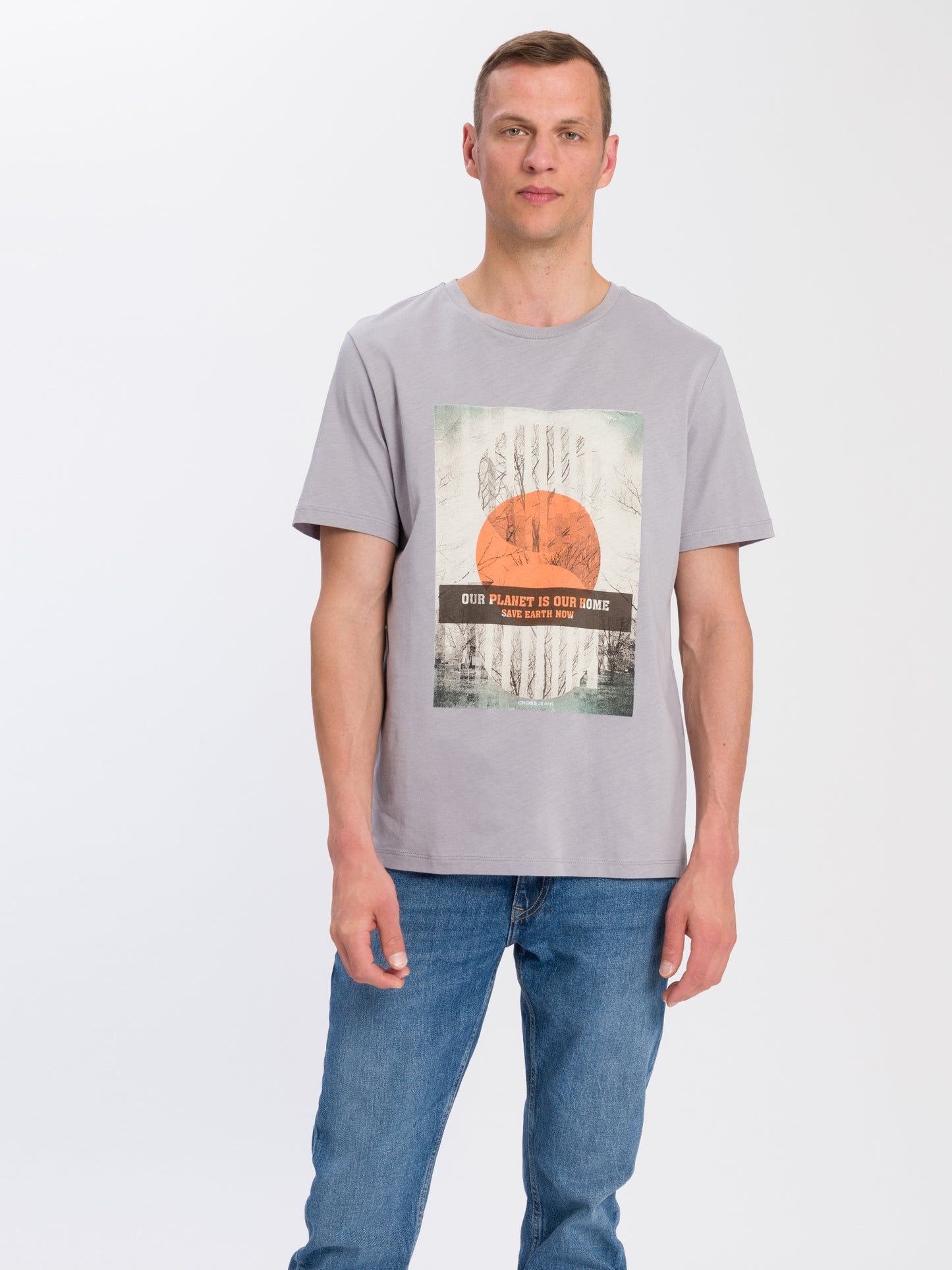 Herren Regular Print T-Shirt grau
