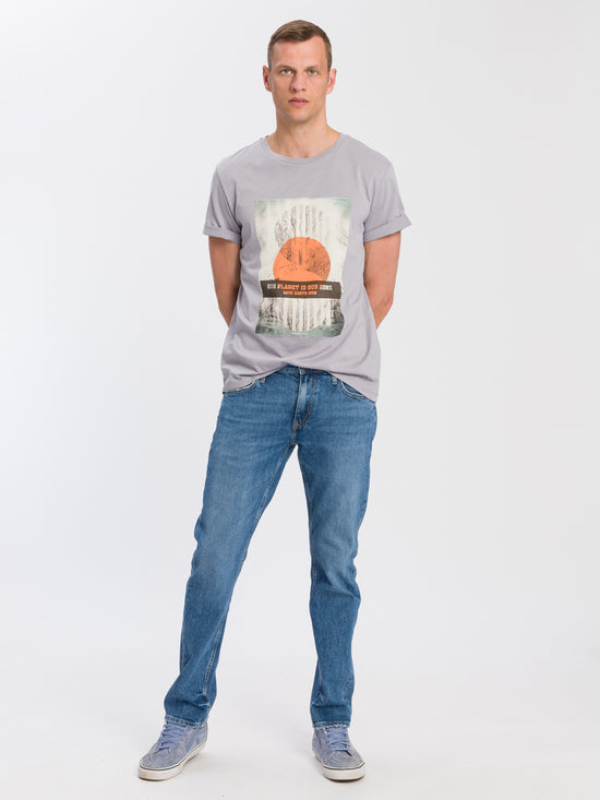 Herren Regular Print T-Shirt grau