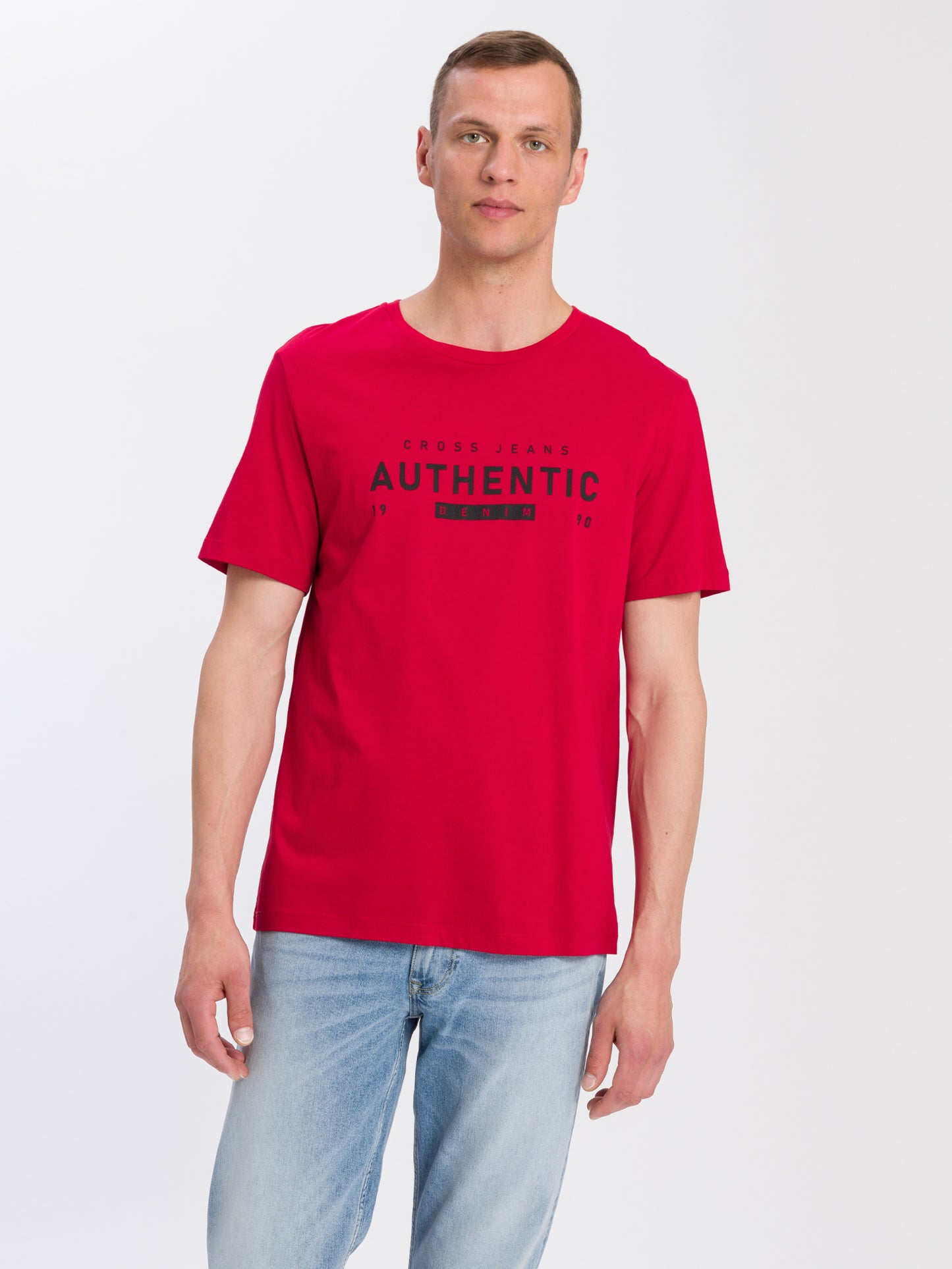 Herren Regular T-Shirt mit Logo Print rot