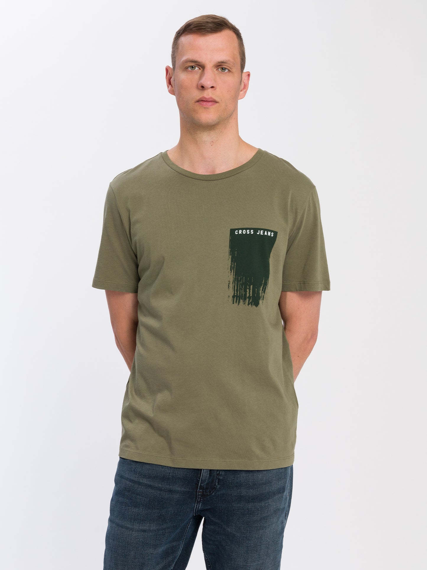 Men's regular T-shirt with logo print green