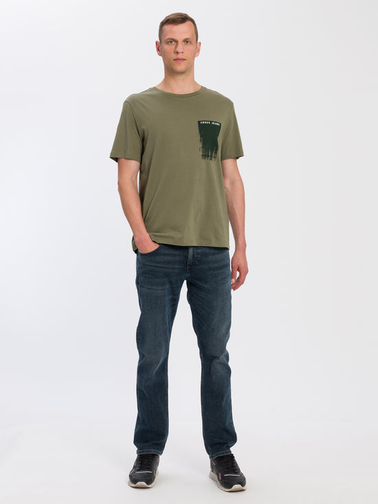 Men's regular T-shirt with logo print green