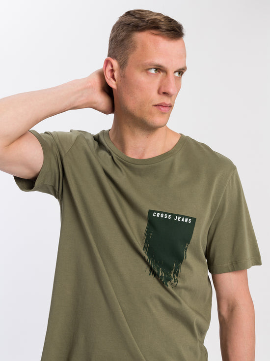 Herren Regular T-Shirt mit Logo Print grün