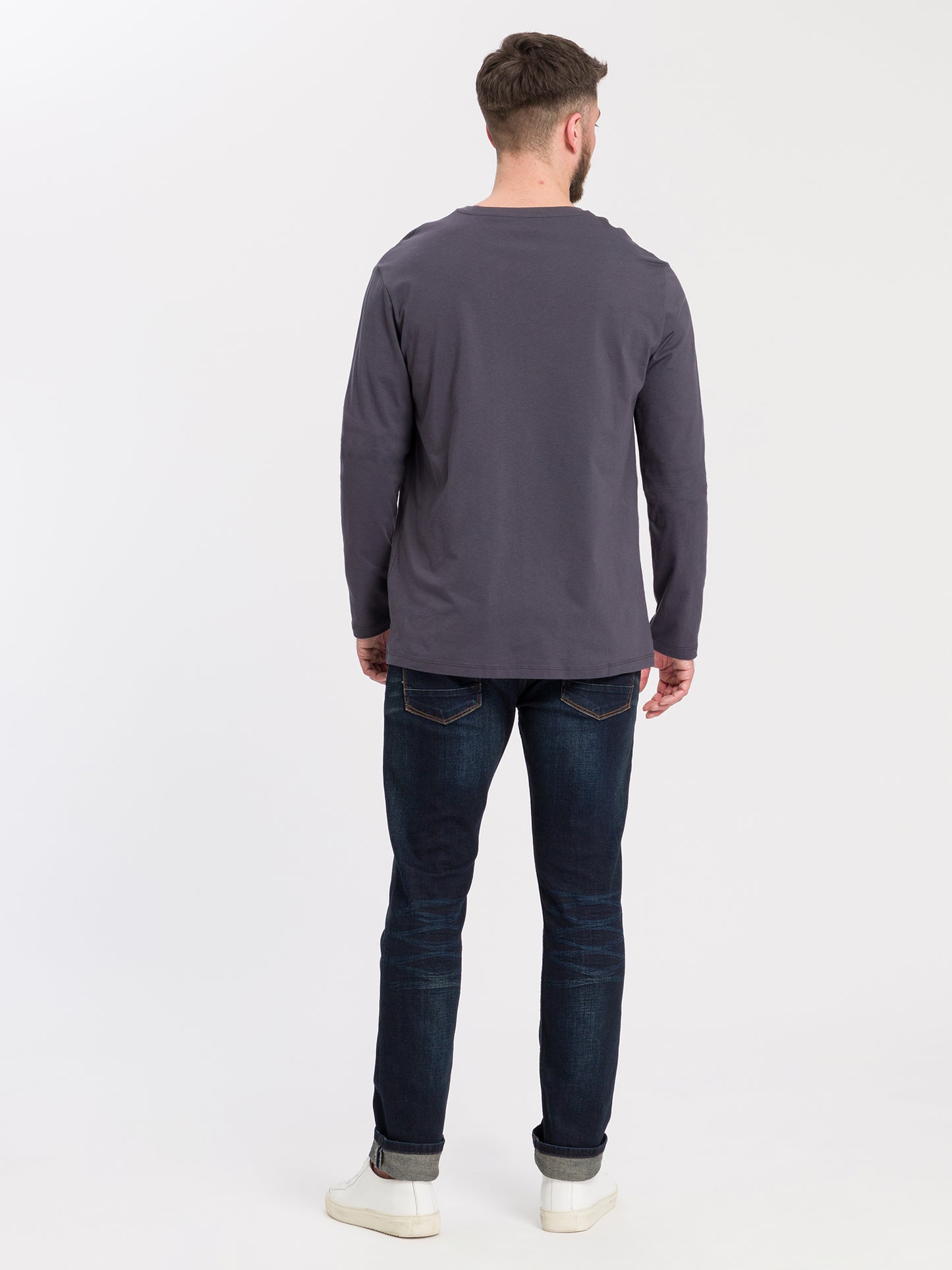 Men's regular long-sleeved shirt with print in grey