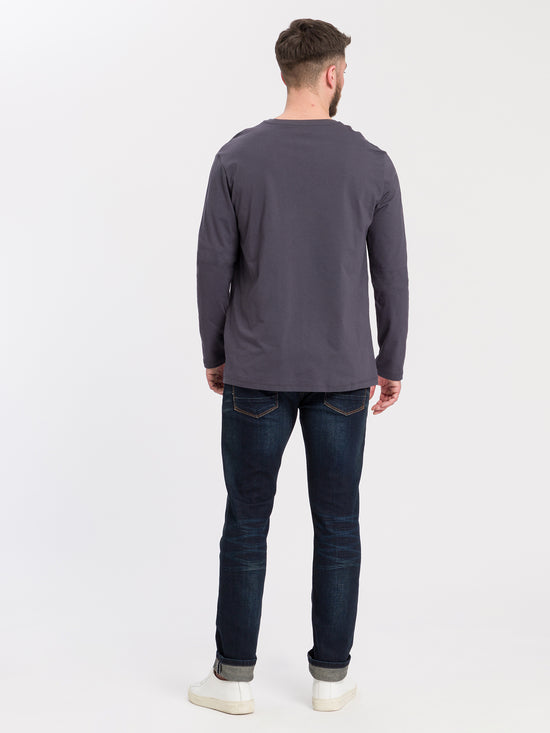 Men's regular long-sleeved shirt with print in grey