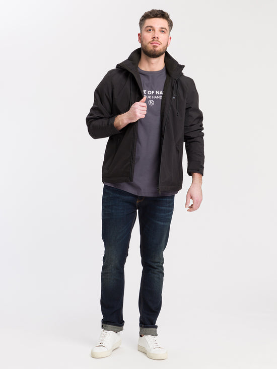 Men's regular long-sleeved shirt with print in grey