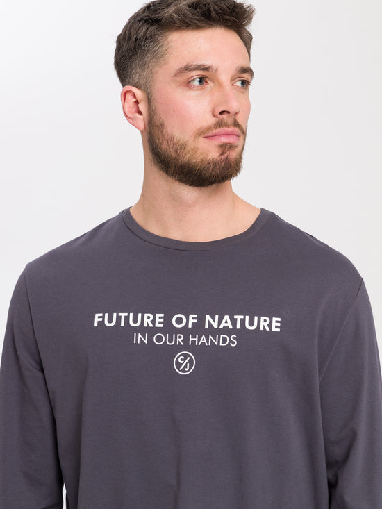 Men's regular long-sleeved shirt with print in grey