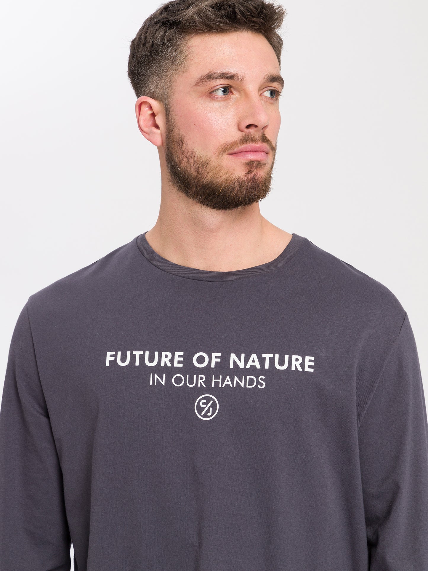Herren Regular Langarmshirt mit Print grau