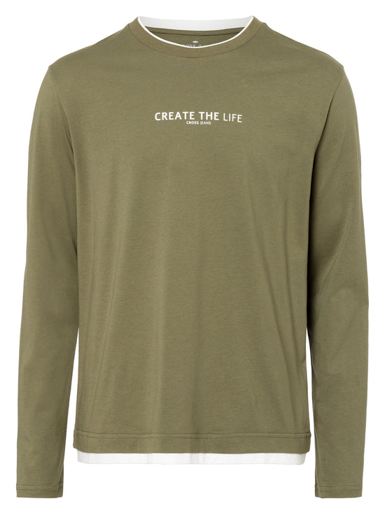 Herren Regular Langarmshirt mit Schriftzug grün