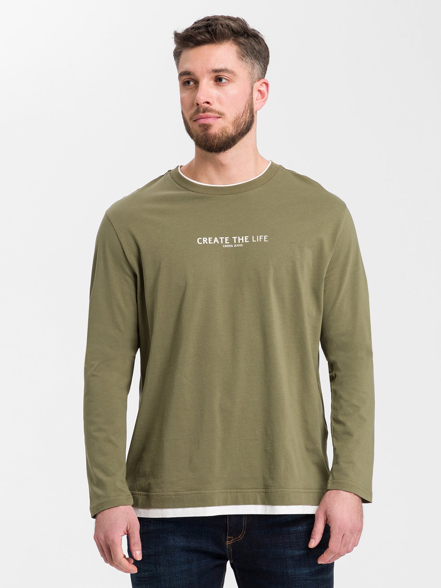 Herren Regular Langarmshirt mit Schriftzug grün