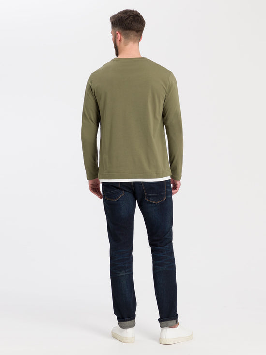 Herren Regular Langarmshirt mit Schriftzug grün