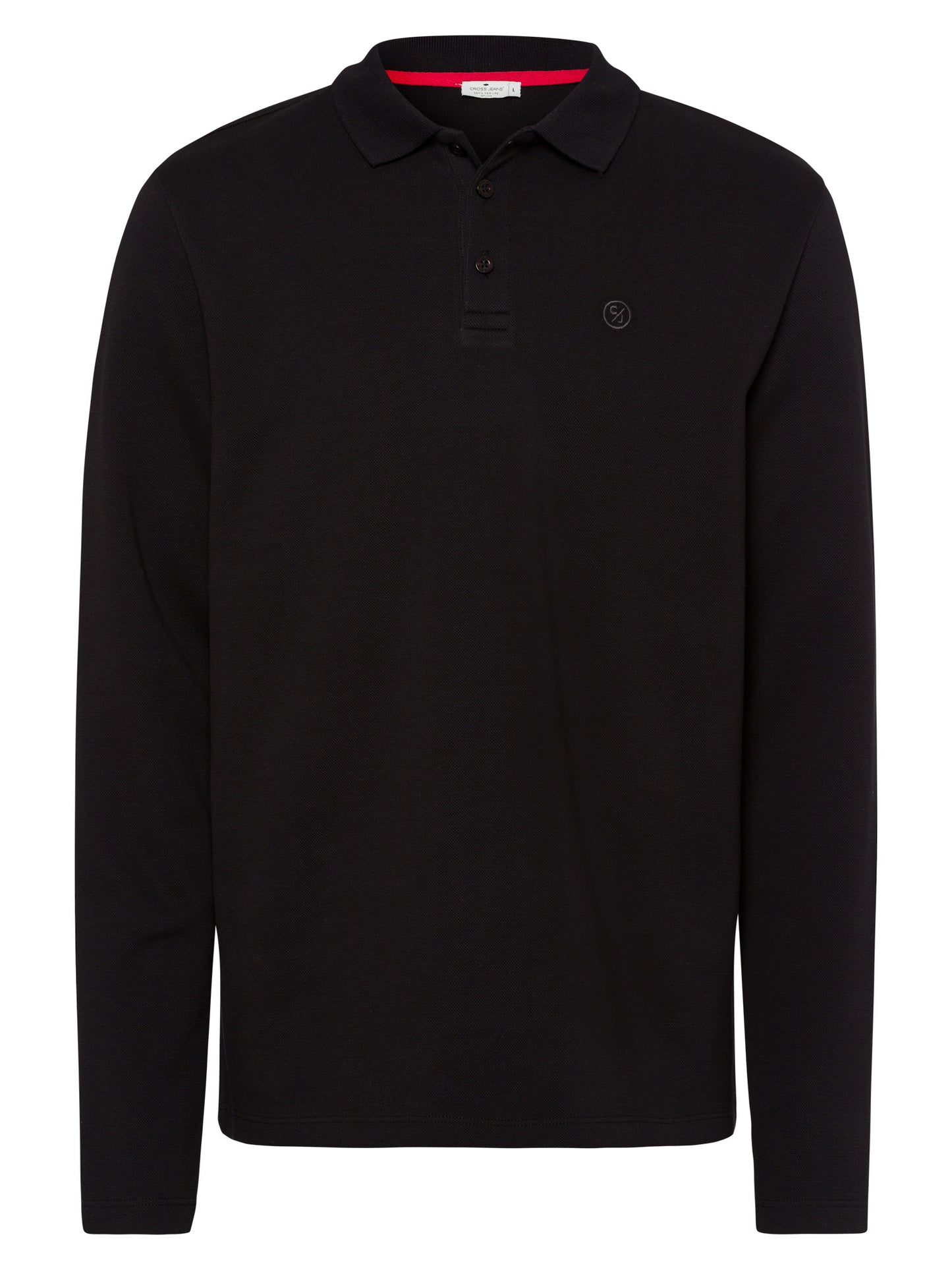 Herren Regular Langarm Poloshirt mit Logo schwarz