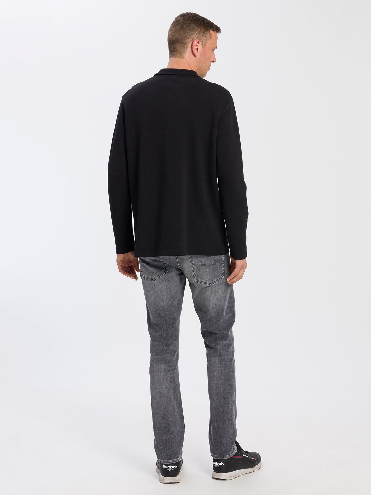 Men's regular long-sleeved polo shirt with logo black