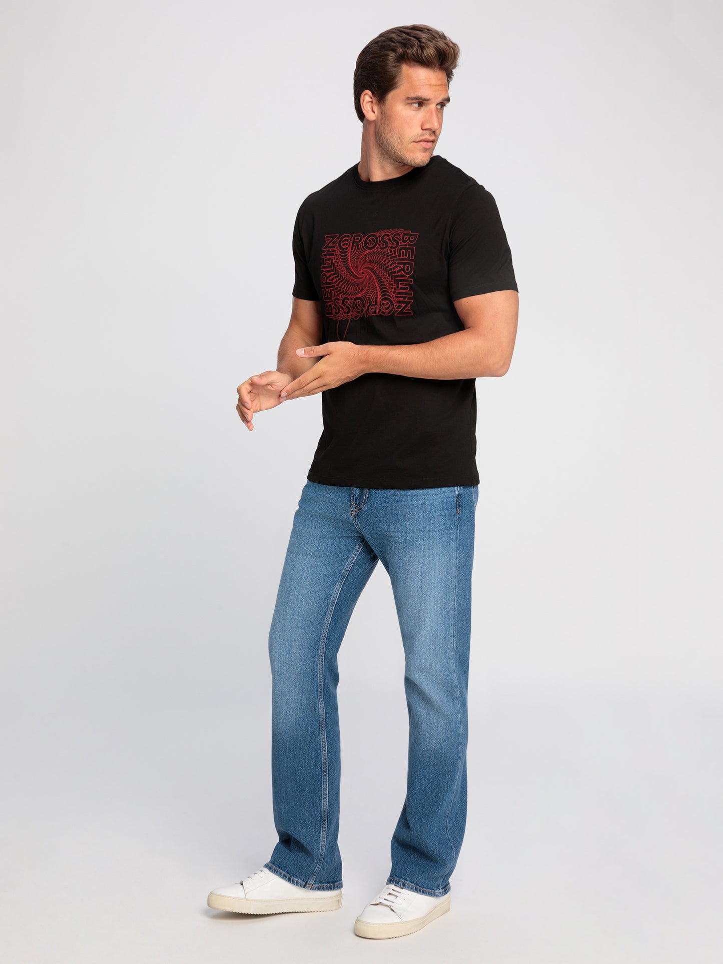 Men's T-shirt regular black with red spiral print