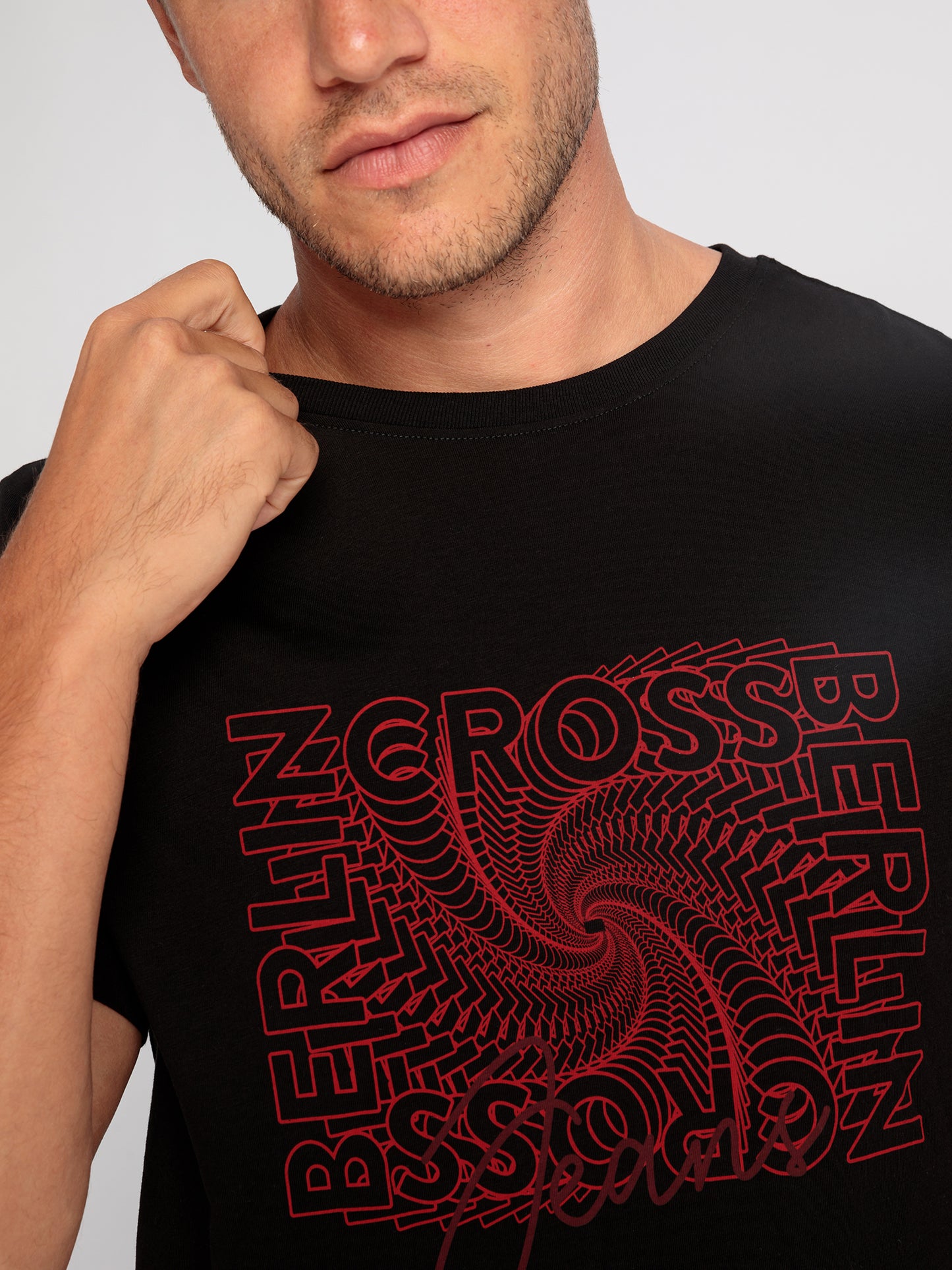 Men's T-shirt regular black with red spiral print