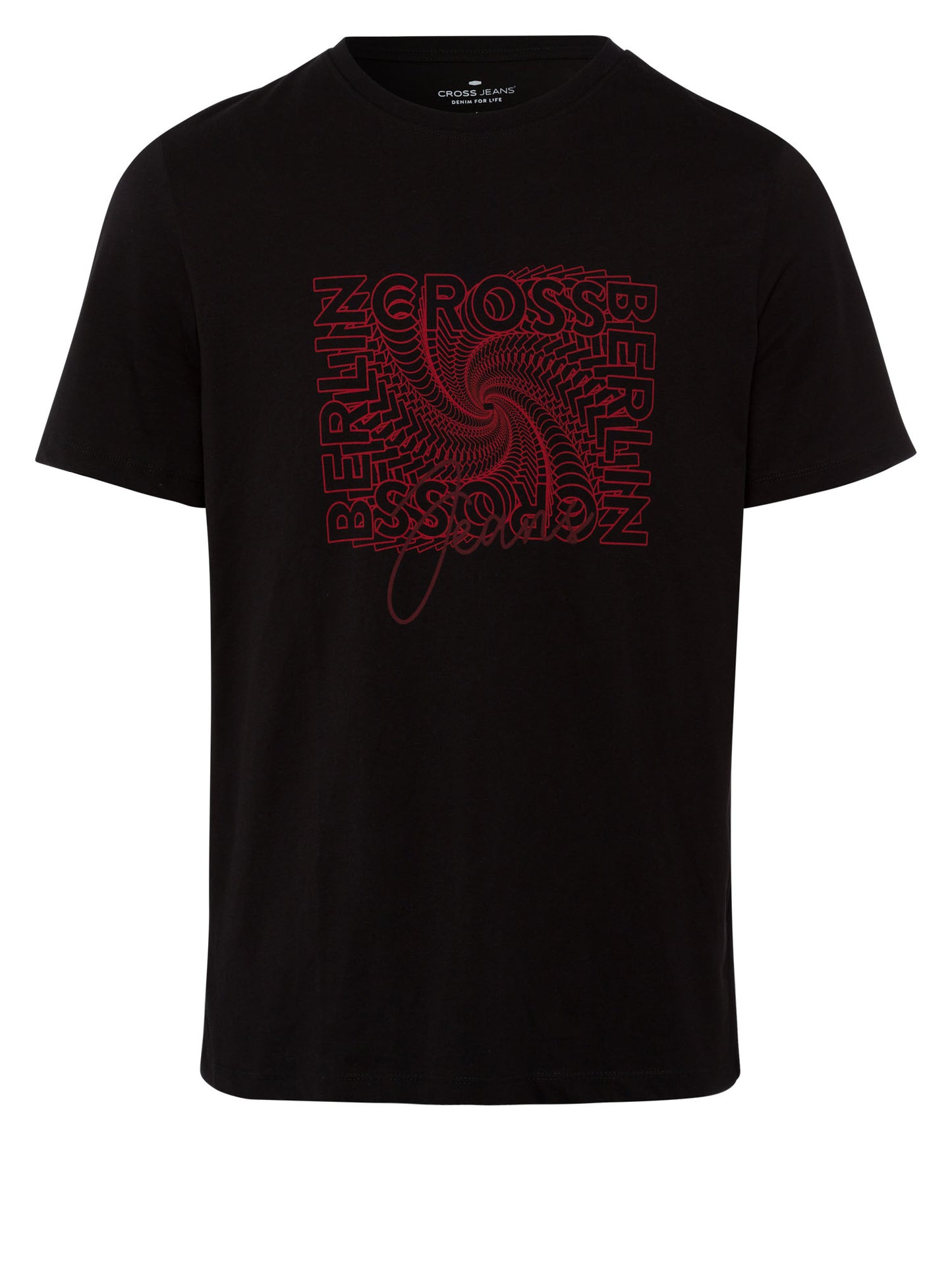 Men's T-shirt regular black with red spiral print