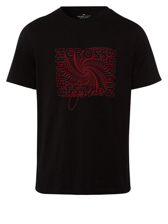 Men's T-shirt regular black with red spiral print