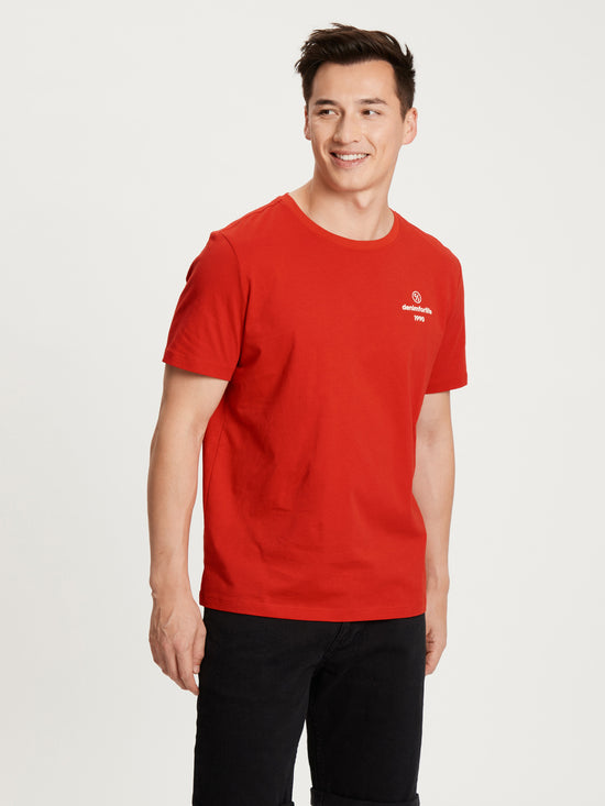 Herren Regular T-Shirt mit Label-Print rot.