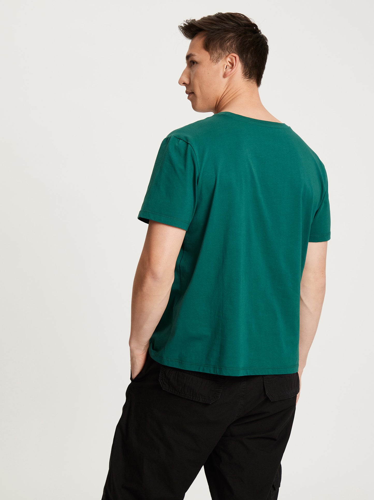 Men's regular T-shirt with label emblem green.